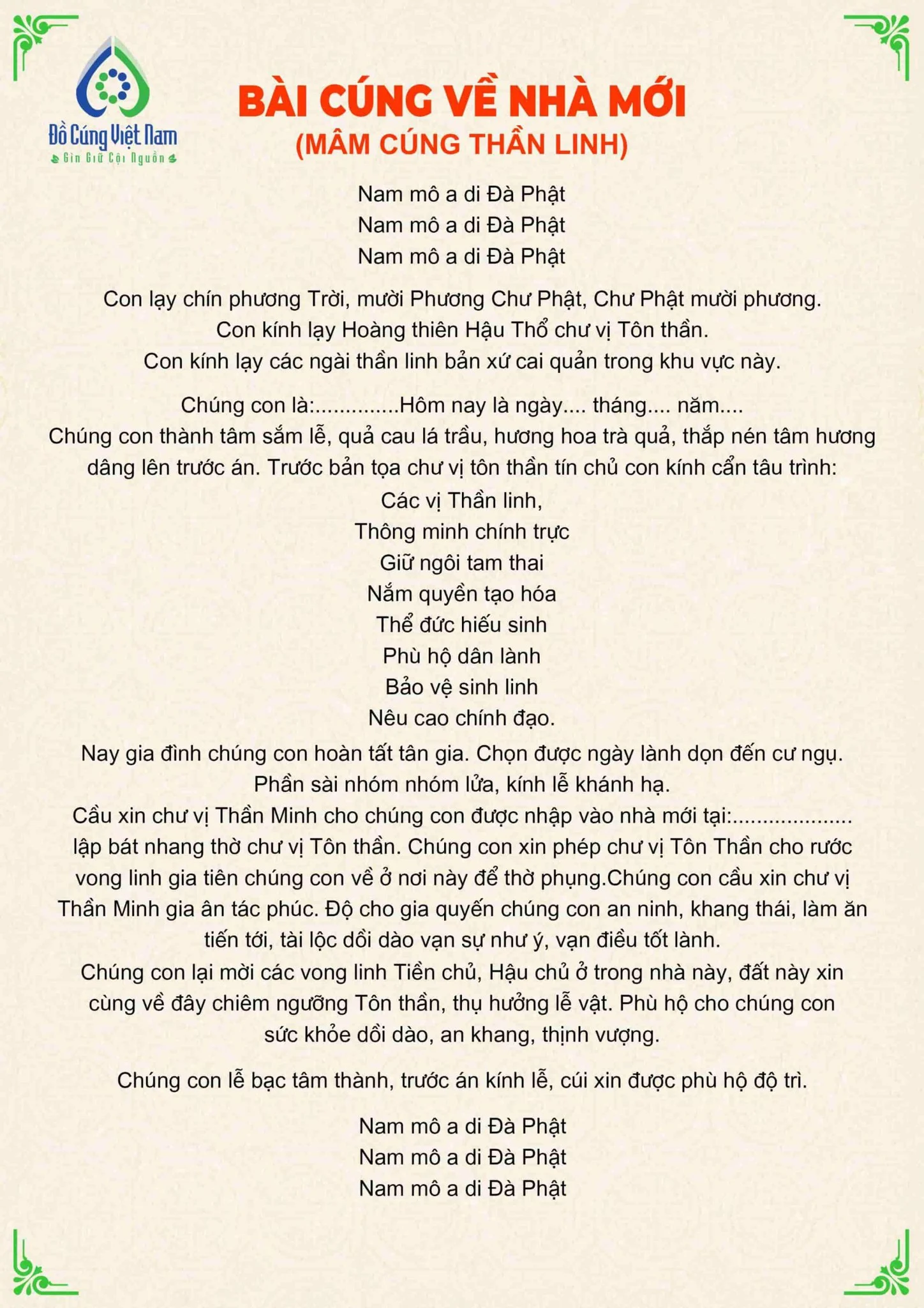 Các bước thực hiện lễ cúng về nhà mới