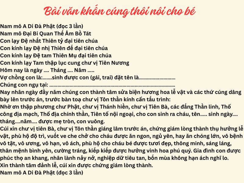 Bài cúng thôi nôi bé gái và bé trai