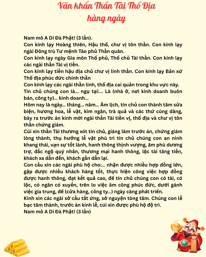 Bài khấn Thần Tài hàng ngày